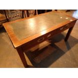 Mahogany coffee table with leather panel top brass corners and two drawers 92 x 46 cm