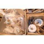 Box of brass light fittings with glass shades