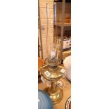 Brass oil lamp with funnel and shade converted to electricity CONDITION REPORT: All