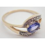 9ct gold tanzanite and diamond ring size S 2.