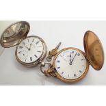 Hallmarked silver key wind full hunter pocket watch and a gold plated example