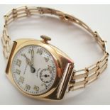 Vintage 9ct gold Thomas Russell wristwatch with secondary dial with 9ct gold gate strap total