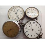 Three vintage pocket watches including one hallmarked example and a 935 silver fob watch ( various