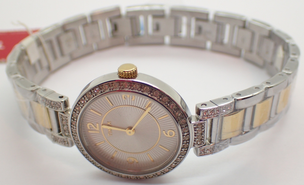 Boxed ladies stainless steel wristwatch with diamante bezel and matching strap RRP £89.