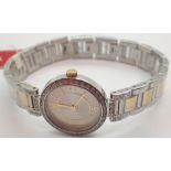 Boxed ladies stainless steel wristwatch with diamante bezel and matching strap RRP £89.