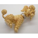 18ct gold poodle brooch with diamonds set to collar 12.