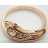 Victorian continental diamond snake ring size O / P with amber eyes and four diamonds approximately