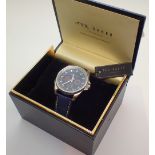 Boxed gents stainless steel multi dial Ted Baker wristwatch on leather strap