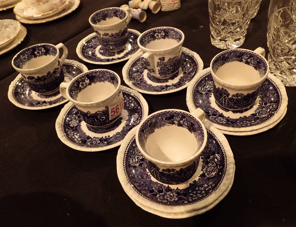 Adams blue and white coffee set and two