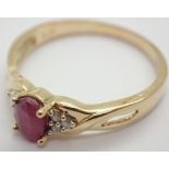 9ct gold ruby and diamond ring size P 2.