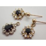 9ct gold and sapphire pendant and earrin