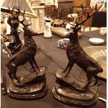 Pair of bronze stags on marble bases H: