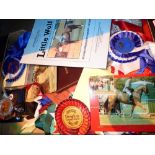 Box of horse related rosettes and epheme