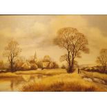 Gilt framed oil on canvas landscape of a