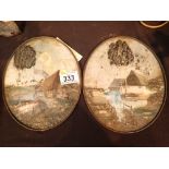 Two Victorian oval paintings on glass H: