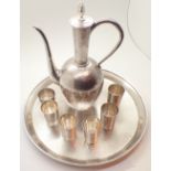 Silver Japanese planished Saki set with