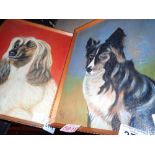 Two oil on board hand paintings of dogs