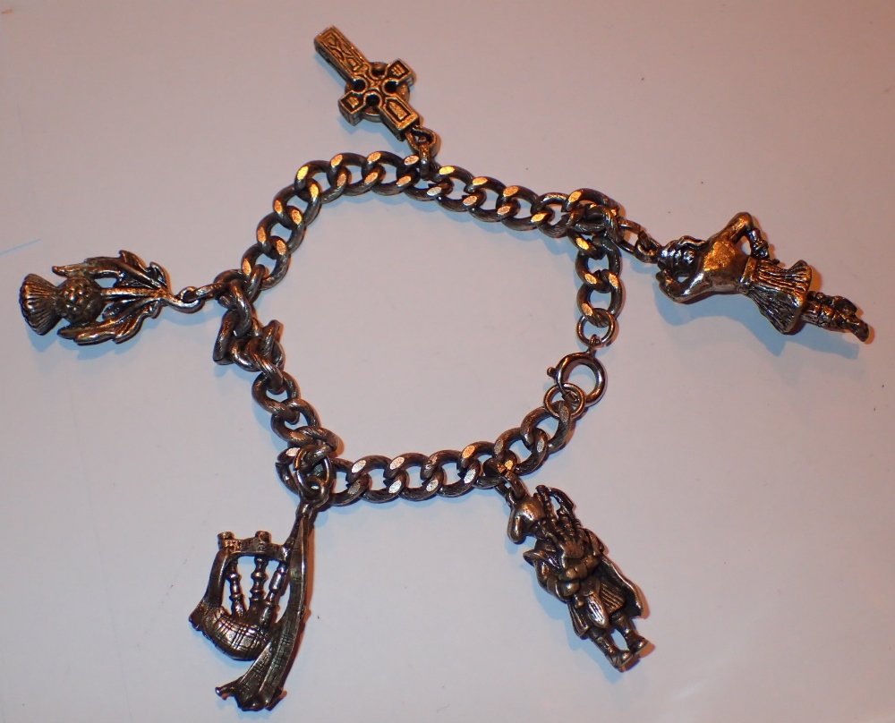 White metal charm bracelet with Scottish