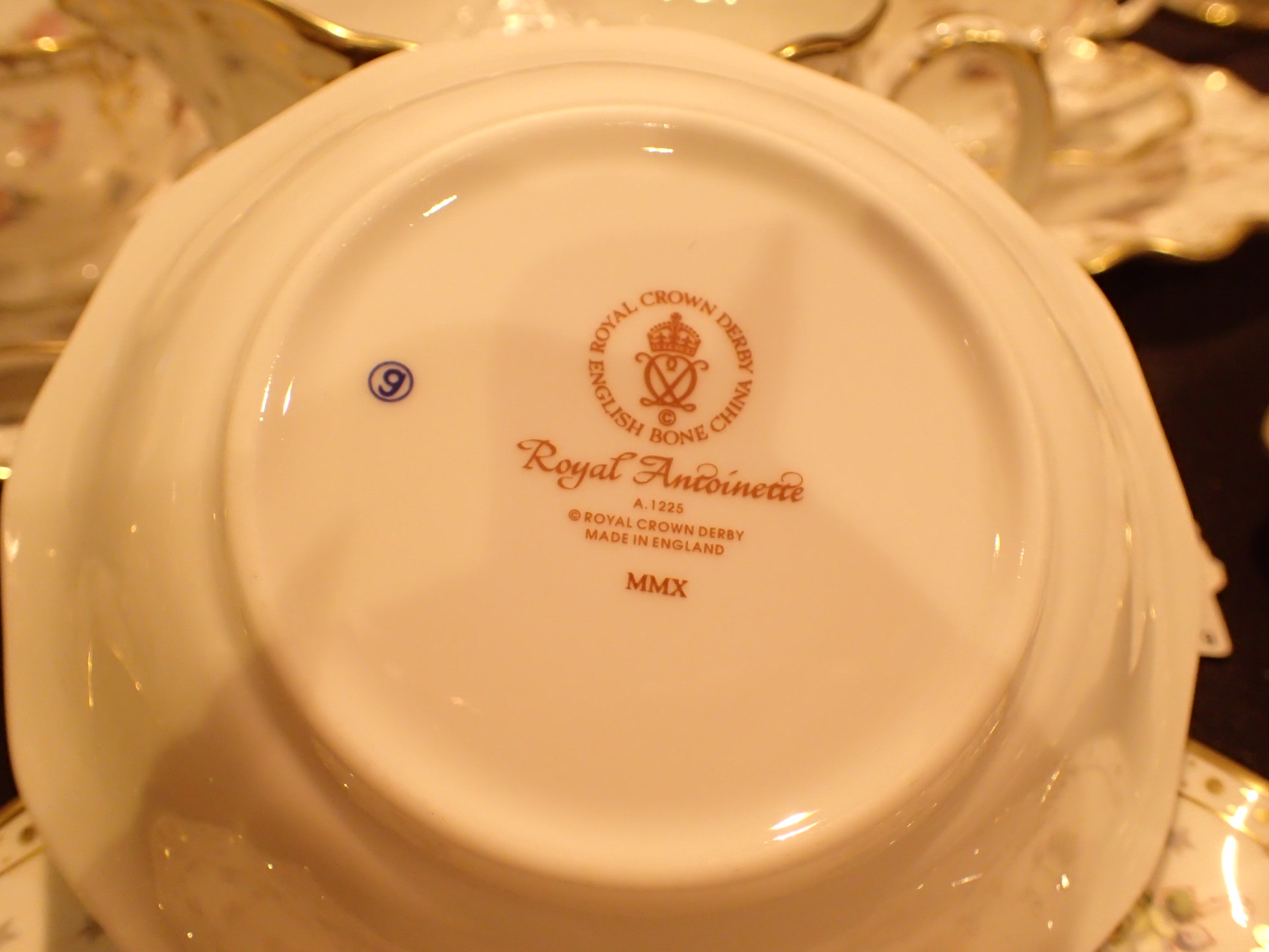 Part Royal Crown Derby tea service in the Royal Antoinette pattern to include plates cups and - Image 2 of 3