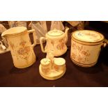 Collection of Royal Crown Devon Blush Ivory ceramics including lidded biscuit barrel and teapot
