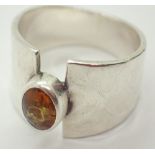 Sterling silver fancy amber solitaire ring fully hallmarked