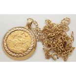 1911 half sovereign loose mounted with 9ct gold chain total weight 12.