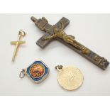 Good quality crucifix with skull and crossbones and other religious items