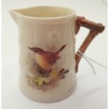 Royal Worcester cream jug with hand painted wren by Powell H: 7 cm