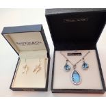 Swarovski Elements blue stone earrings and pendant set and silver angel wings earrings