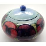 Large Moorcroft circular lidded powder bowl in the Celadon Pansy pattern