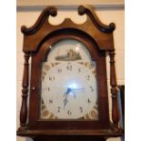 Oak cased longcase clock with painted face and pendulum ( no weights )