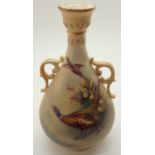 Royal Worcester twin handled vase in the Pheasants pattern H: 15 cm