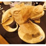 Hand carved wooden goats head H: 28 cm