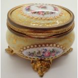 Antique enamelled and gilt trinket box with gold satin lined interior