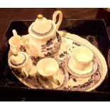 Boxed blue and white pattern dolls ceramic tea set in the Willow pattern