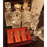 Seven mixed decanters including a pair