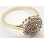9ct yellow gold diamond cluster ring size R 3.
