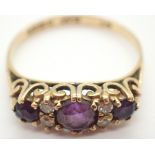 9ct yellow gold ring set with amethyst and cubic zirconia size P