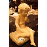 Alabaster antique Cherub on marble cushion made in Italy possibly Emily Fiaschi 1858 - 1941