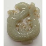 Early Chinese Qing Dynasty jade Phoenix carved celadon medallion 32g