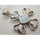 Silver stone set fancy cross pendant approximately 30 mm