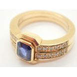 14ct gold emerald cut sapphire and diamond ring diamond wedding set size K 9.