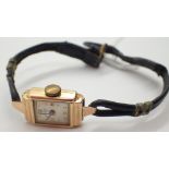 9ct yellow gold ladies cocktail watch on leather strap