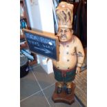 Fibreglass advertising chef holding blackboard H: 110 cm