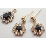 9ct gold sapphire earring and pendant set