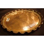 Joseph Sankey Arts and Crafts copper tray with piecrust edging and Trident mark