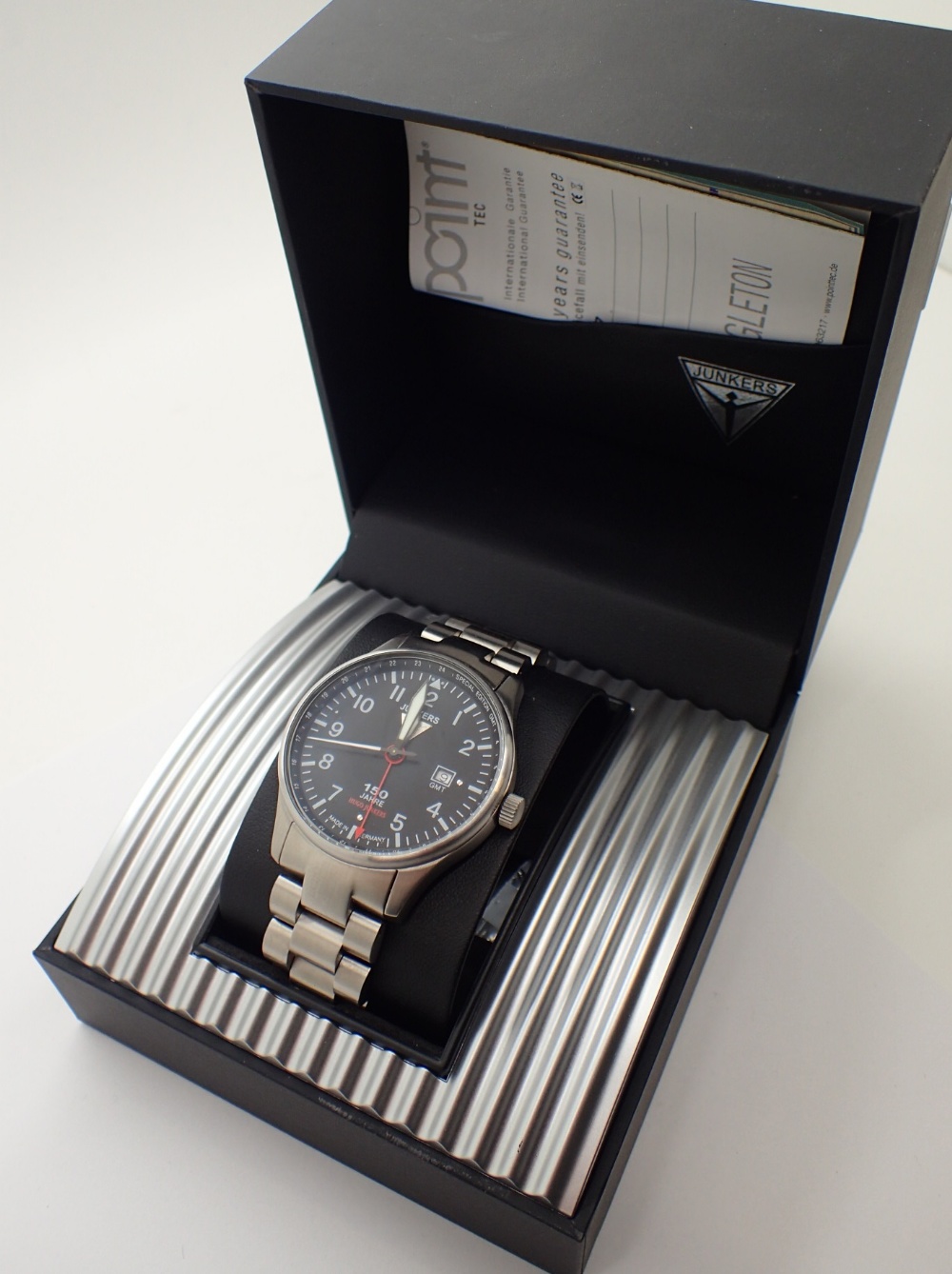 Gents boxed Junkers 150 Jahre wristwatch with black dial