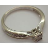 9ct white gold diamond solitaire ring size P 2.