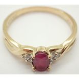 9ct gold ruby and diamond ring size P 2.