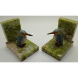 Marble bookends mounted with kingfishers